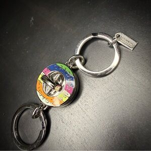 Coach Vintage Legacy Stripe Turnlock Valet Key Fob Bag Charm